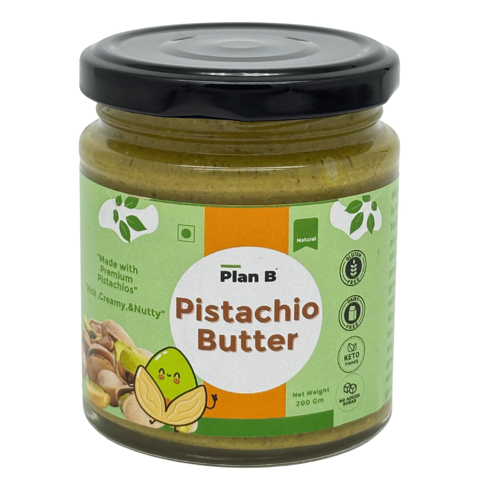 Plan B Pistachio Butter | Premium Vegan Nut Butter Made with Roasted Pistachios | No Added Sugar, Dairy-Free, Gluten-Free | High Protein, Healthy Fats | Creamy Plant-Based Spread | 200g Jar-image-7