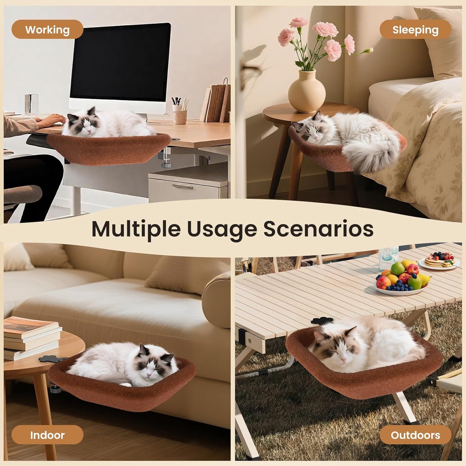 Cama para Gatos para Escritorio, Hamaca para Gatos Suave, Cama para Mascota Montada en el Escritorio Giratoria de 360°, Casa para Gatito sobre el Mesa para Oficina e Casa, hasta 20KG