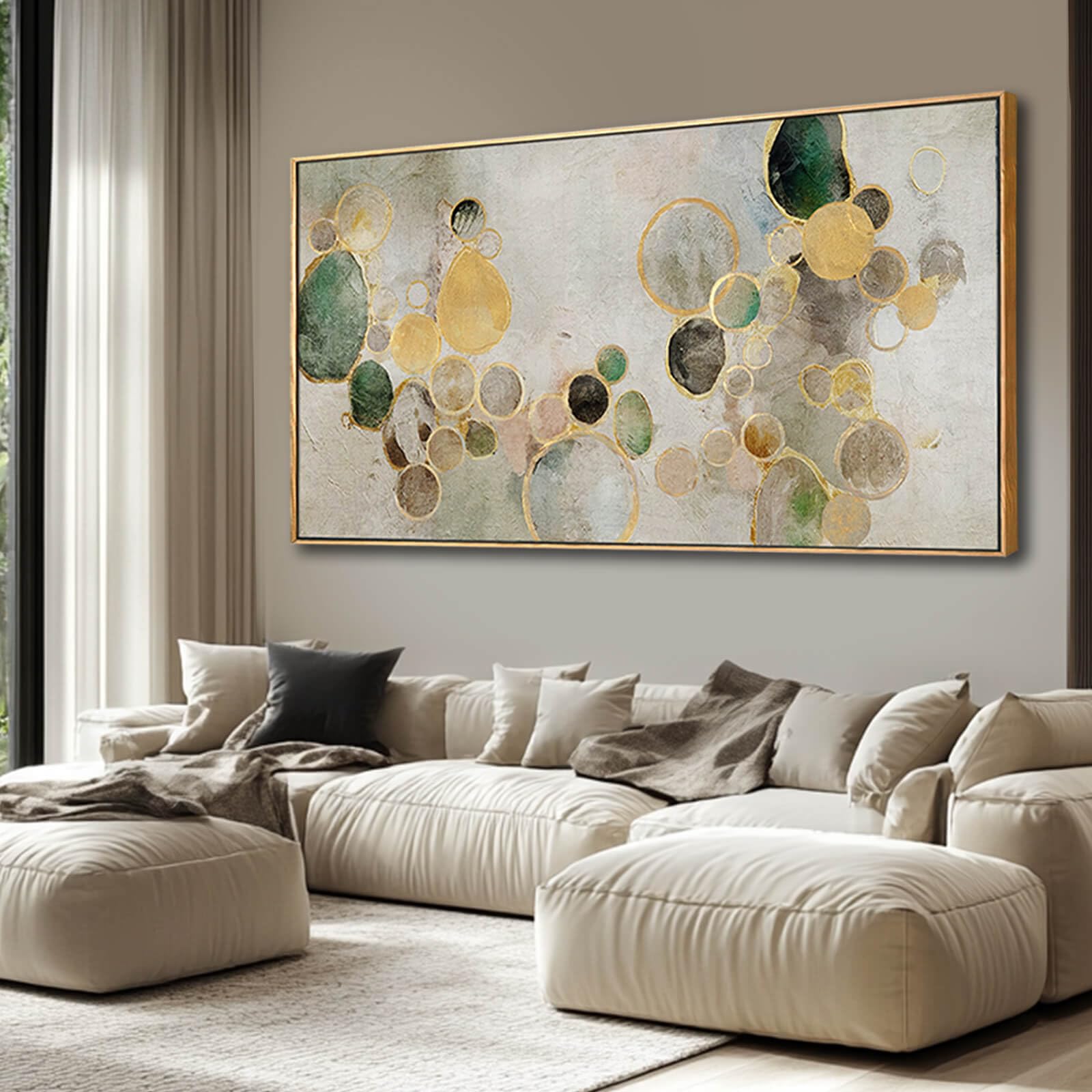 Abstract Canvas Wall Art Gold Circle Painting Green Artwork Framed Wall Prints 29
