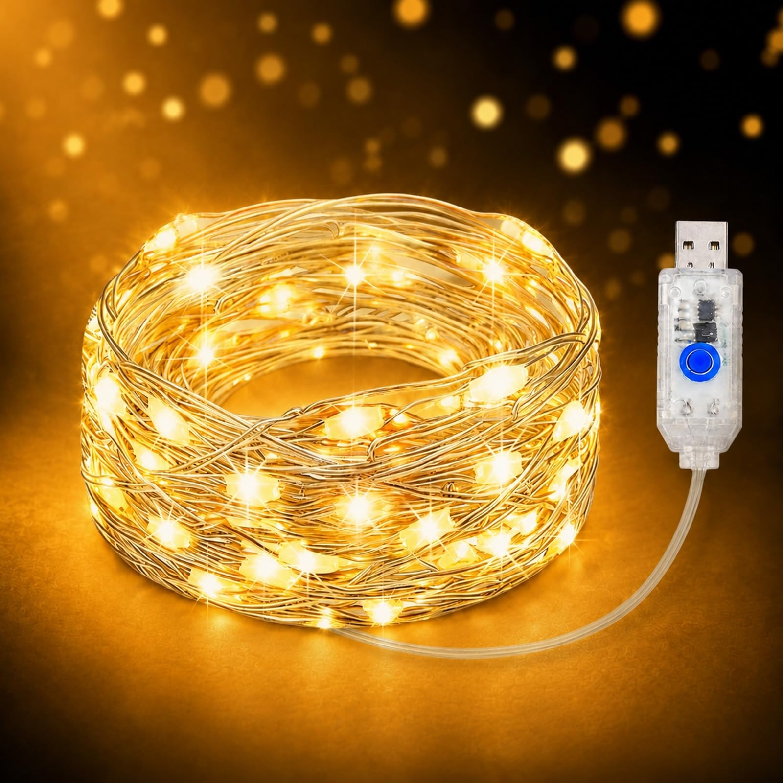 ZingBox USB Lichterkette mit Timer, 5M 50LED Kupferdraht Lichterkette Innen | Warmweiß Draht Micro Lichterketten für Weihnachten, Halloween, Hochzeit, Schlafzimmer, Geburtstag, Innen Deko, 8 Modi