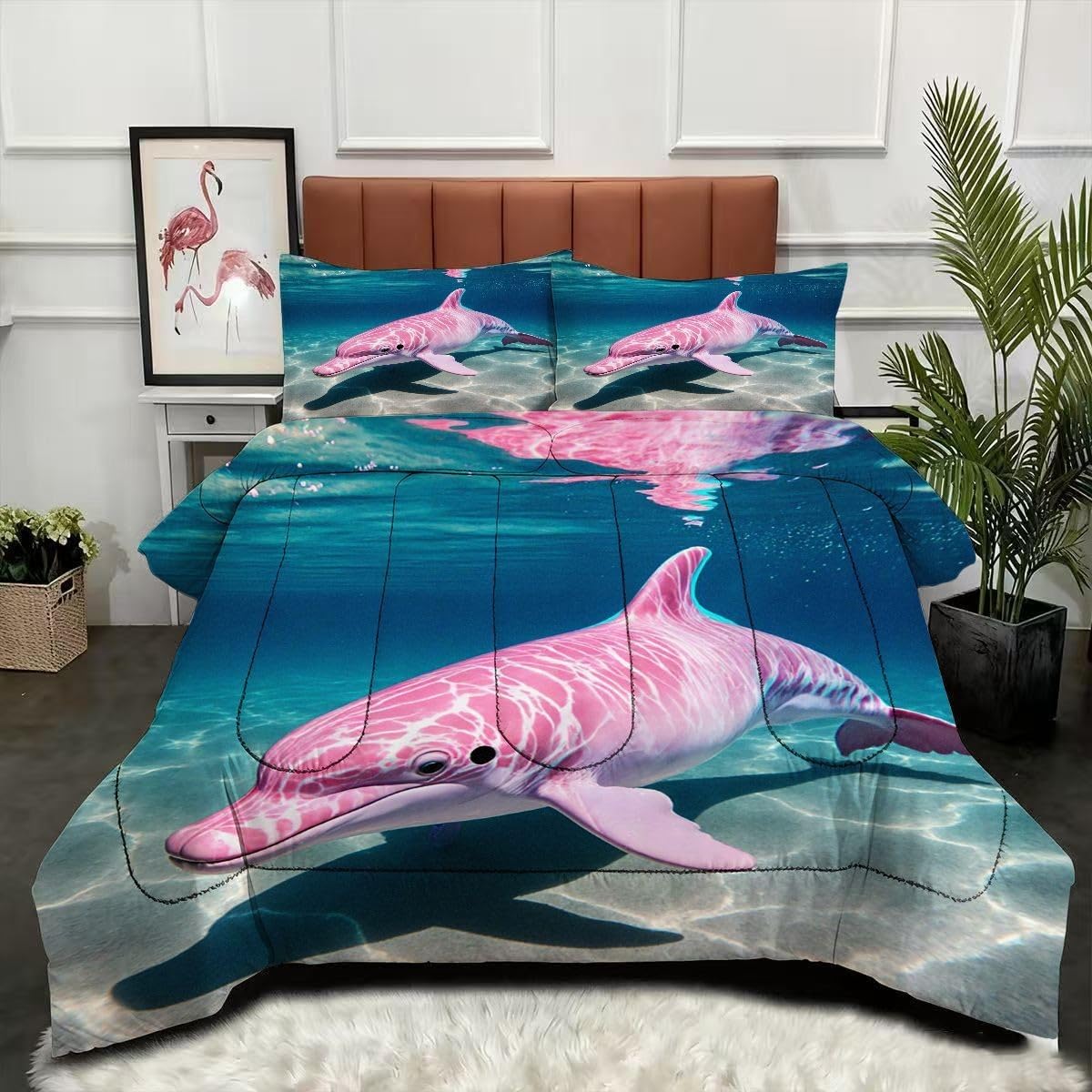 Edredón King Size Estampado 3D | Delfín Azul Niño, Nórdico Máximo Confort para Camas Grandes, Lavable, Reversible, Incluye 2 Fundas de Almohada 50x75 cm_A18438