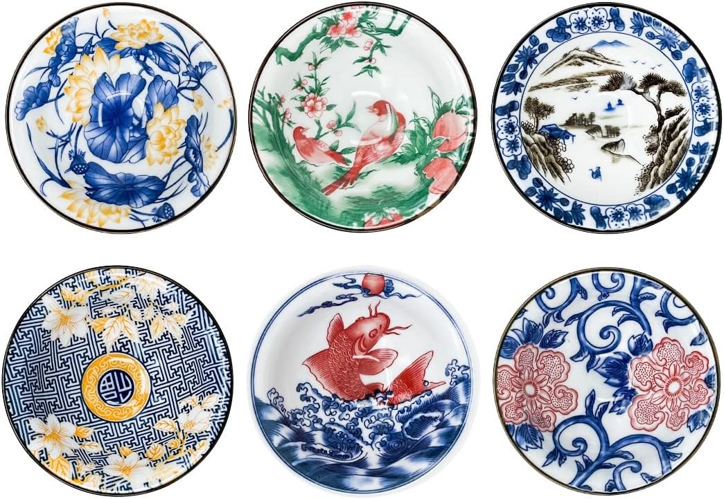 Pazoumod Set of 6 Traditional Japanese Ceramic Tea Cups, Kungfu Teacup, Coloful
