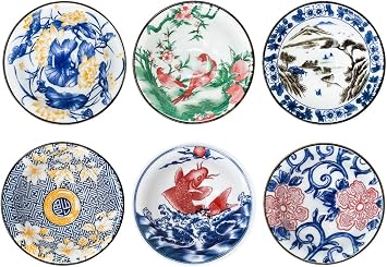 Set of 6 Traditional Japanese Ceramic Tea Cups, Kungfu Teacup, Coloful