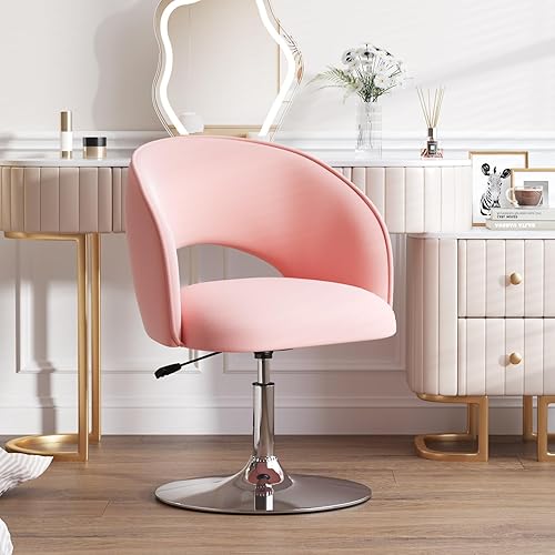 Vista 46 de Furniliving Swivel Vanity Stool Contemporary Round Velvet Back Tilt Accent Chairs 360° Makeup Chair with Chrome Frame Height Adjustable Charming