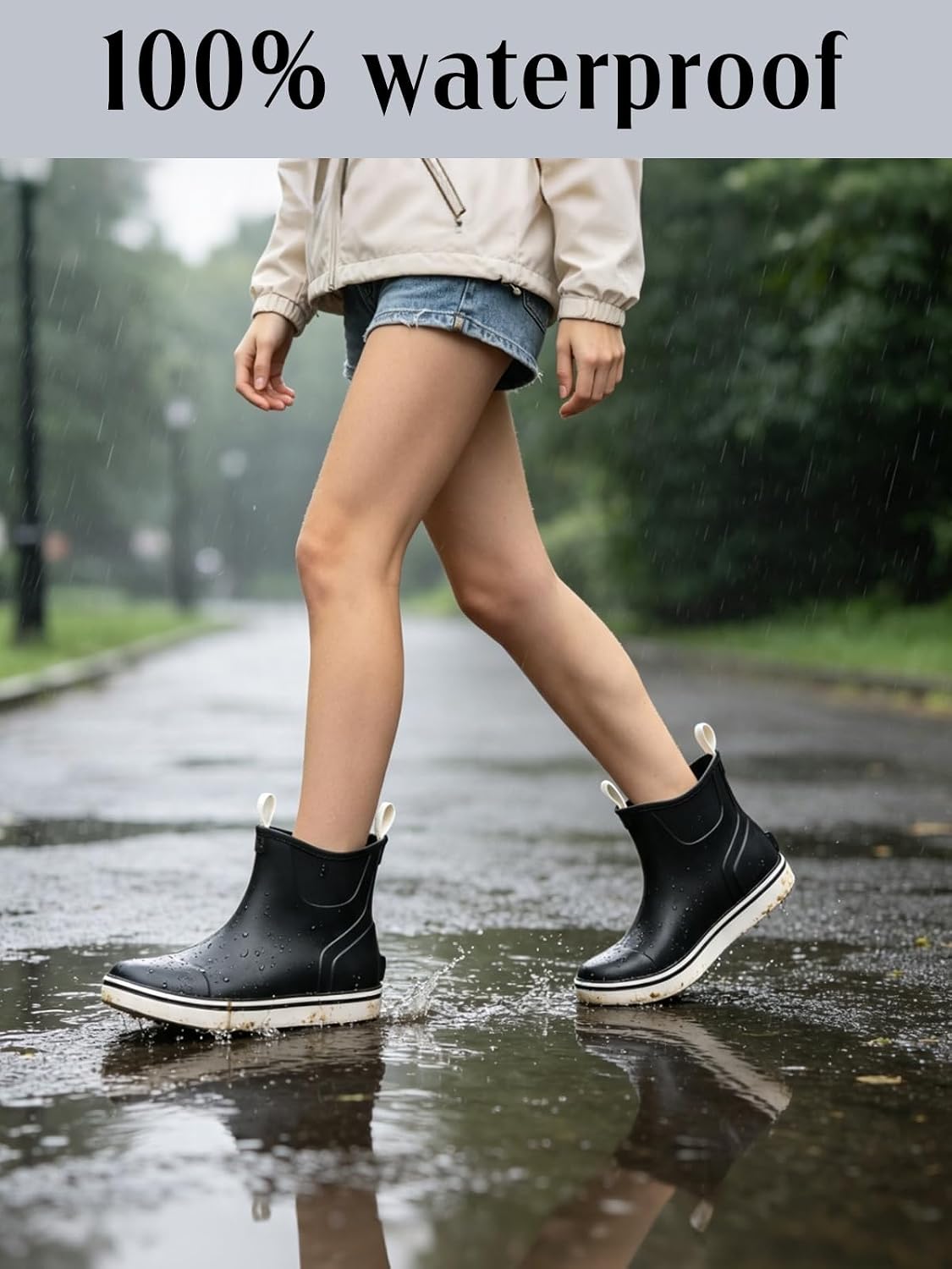 Men's Rain Boots, Waterproof Ankle Deck Boots Non-Slip Fishing Rain Boots