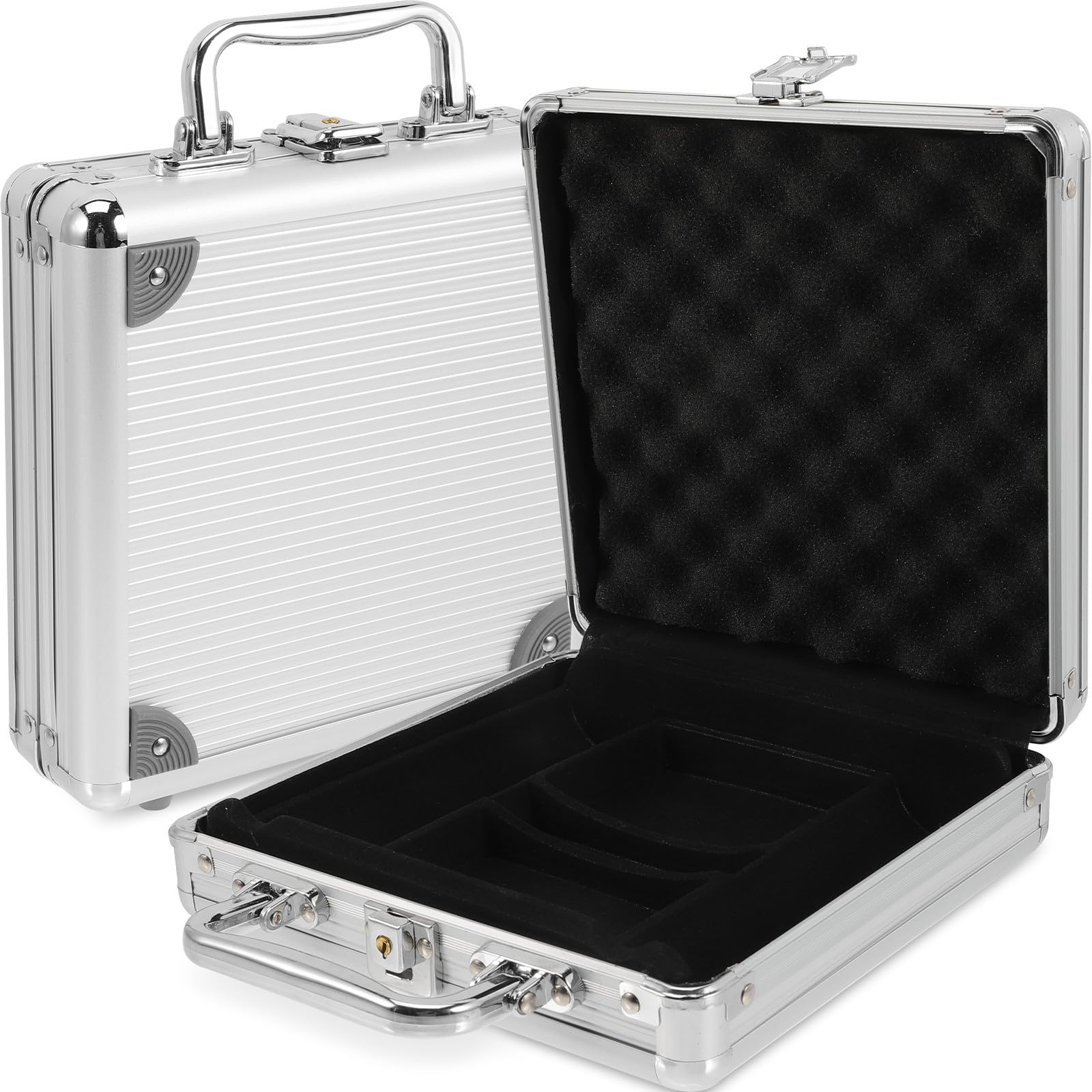 Garneck Étui Métallique Portable pour Jetons de Poker Grosse Capacité, Design Compartimenté en Alliage Argenté, Poignée et Fermeture à Boucle, Rangement Organisé