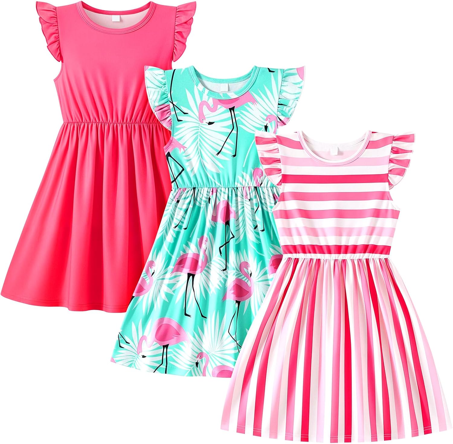 Toddler Little Girls Casual Dresses Short Sleeve Crew Neck Graphic Cartoon Dress for 2-8 Years
