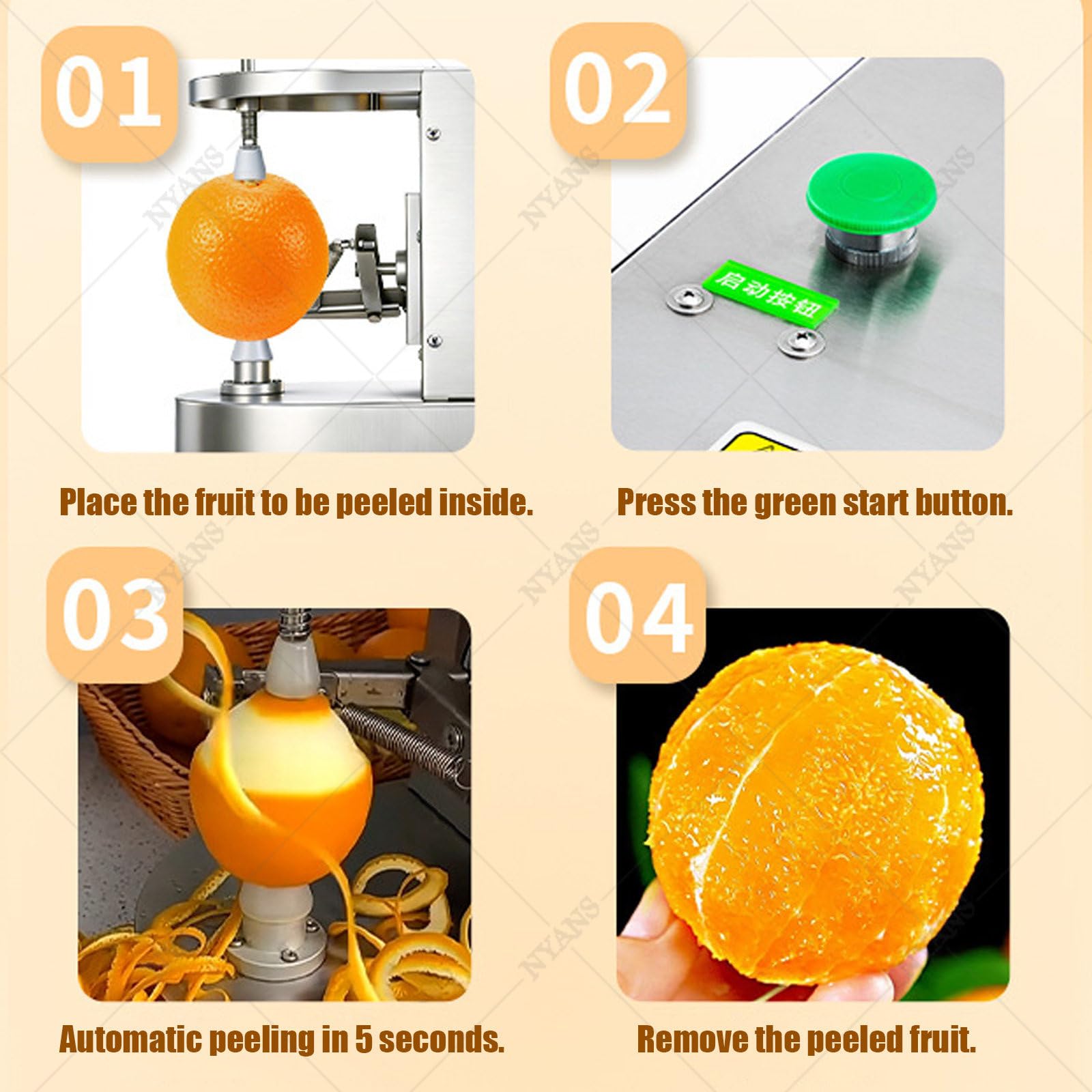 NYANS Pelapatate Automatico Professionale per Limoni e Arance, Pelapatate Elettrico per Frutta e Verdura, 500 Pezzi/h, Strumento per Pelare Frutta, Pesche, Kiwi e Mango per Ristoranti