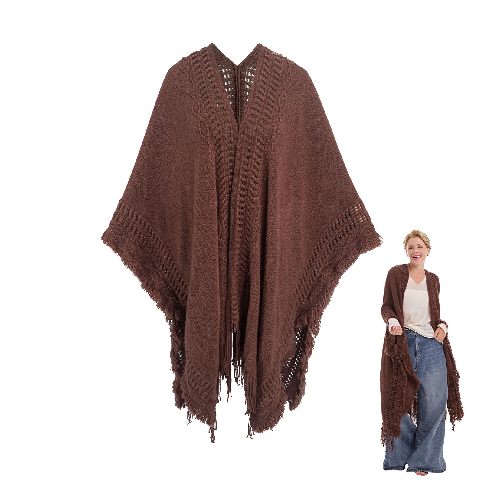 MissShorthair Slouchy Duster Cardigans for Women Long Crochet Sweaters Ponchos Fringe Plus Size Front Cardigan