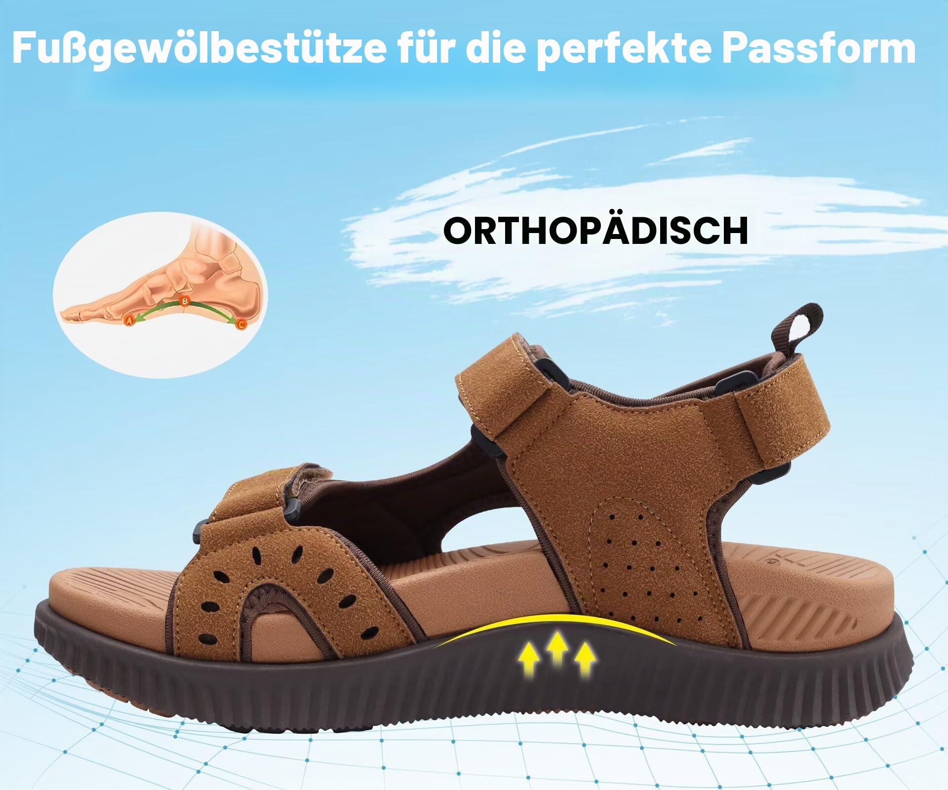 KuaiLu Herren Wandersandalen Bequeme Orthopädische Recovery Trekkingsandalen Outdoor Sommer Casual Strand Dickes Kissen Sportsandalen Gr. 40-48