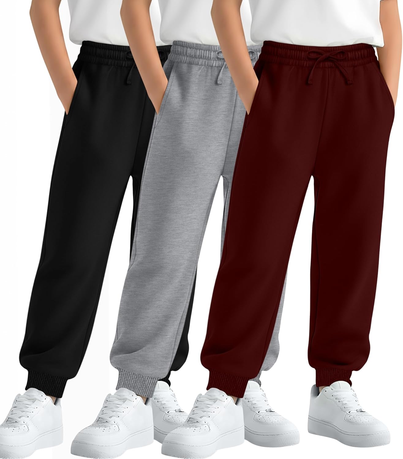 3 Pack Boys' Sweatpants Kids Athletic Joggers with Pockets Baggy Drawstring Casual Elastic Waist Pants