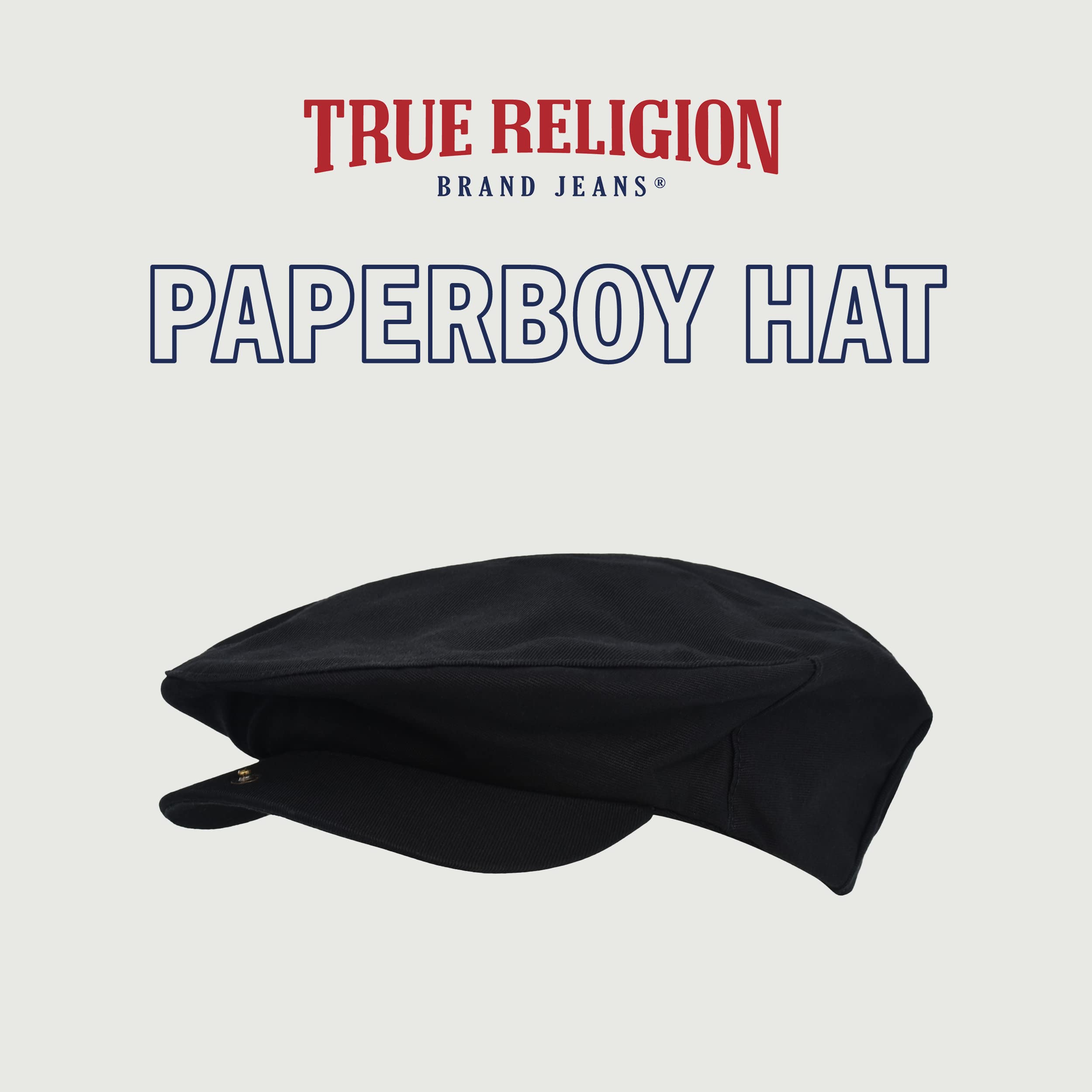 True Religion Women's Flat Cap, Cotton Breathable Driving Newsboy Hat with Horseshoe Woven Logo
