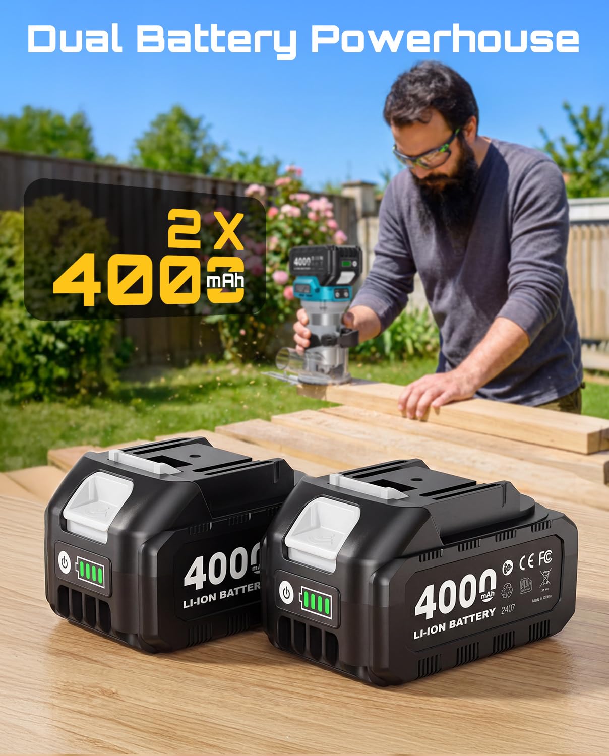 SEESII Fresadora Para Madera, 33000RPM motor sin escobillas | fresadora a batería con 2 baterías de 4,0 Ah,Base de Aluminio, Indicador LED, fresa de 1/4", para trabajar la madera