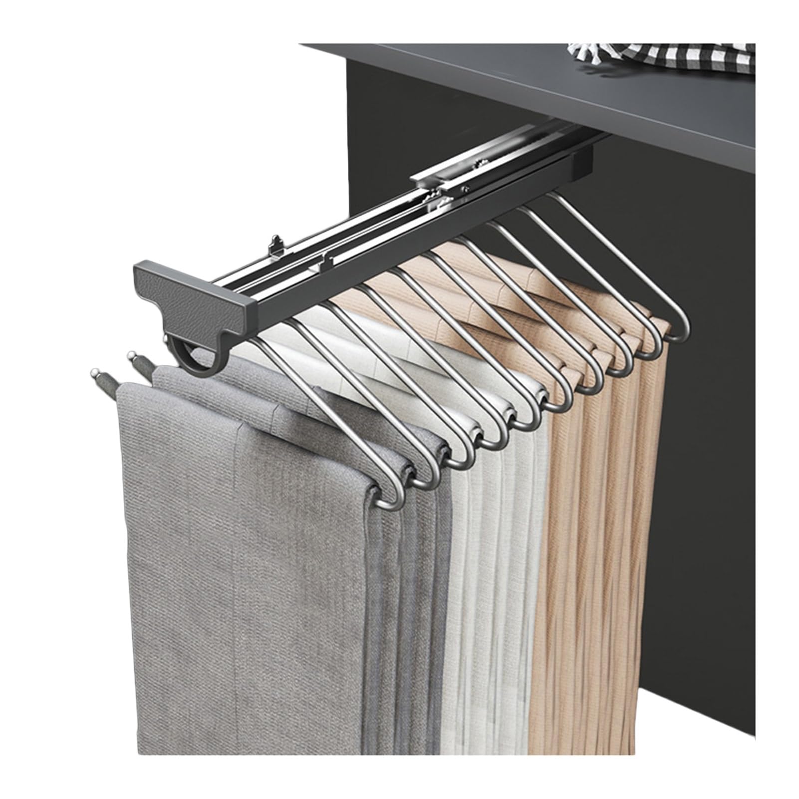 Portant à pantalons coulissant en aluminium à 10 bras pour penderie