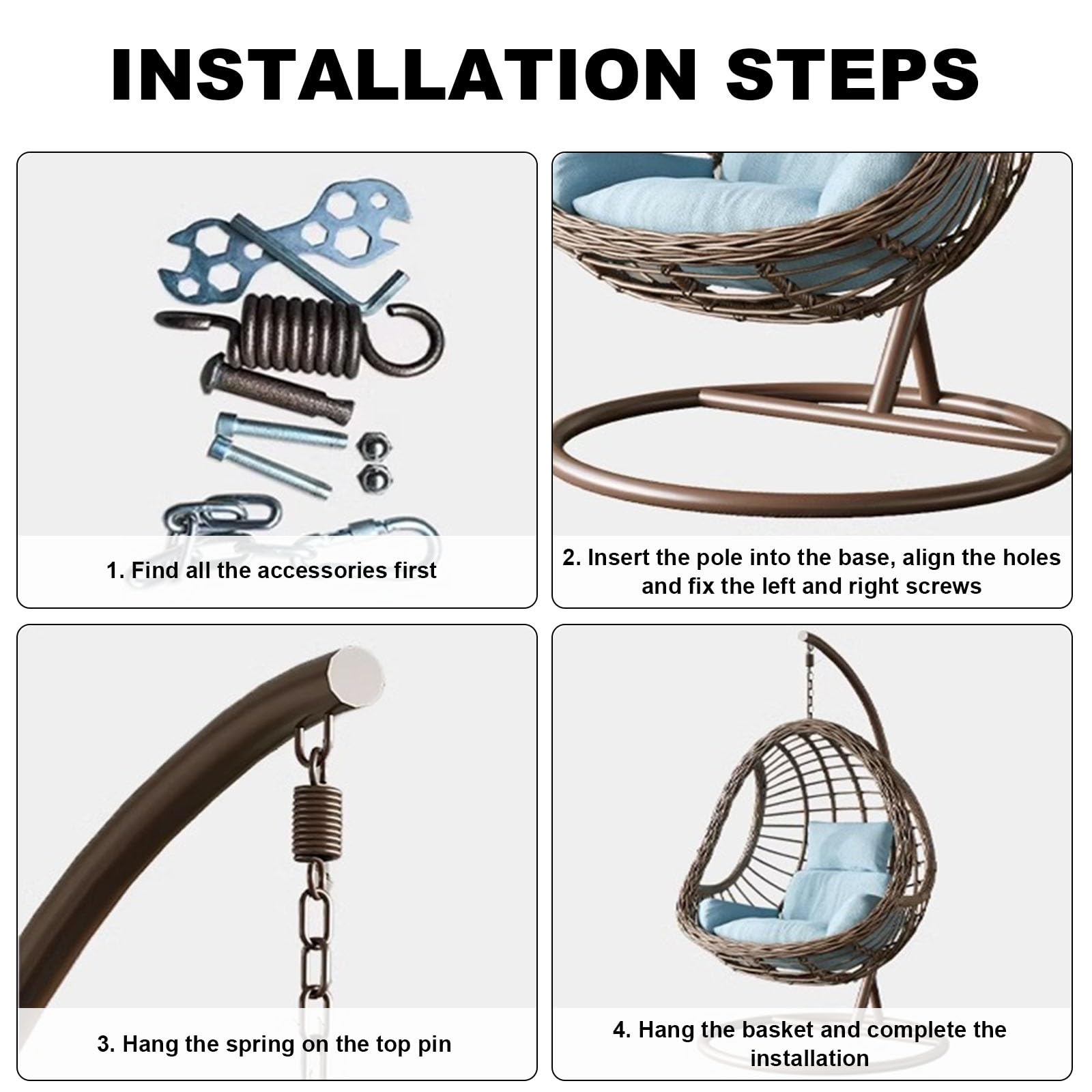 Silla de huevo con soporte, silla colgante de ratán para uso al aire libre, cuenta con cojín y almohada, ideal para porche, patio, dormitorio, balcón o patio