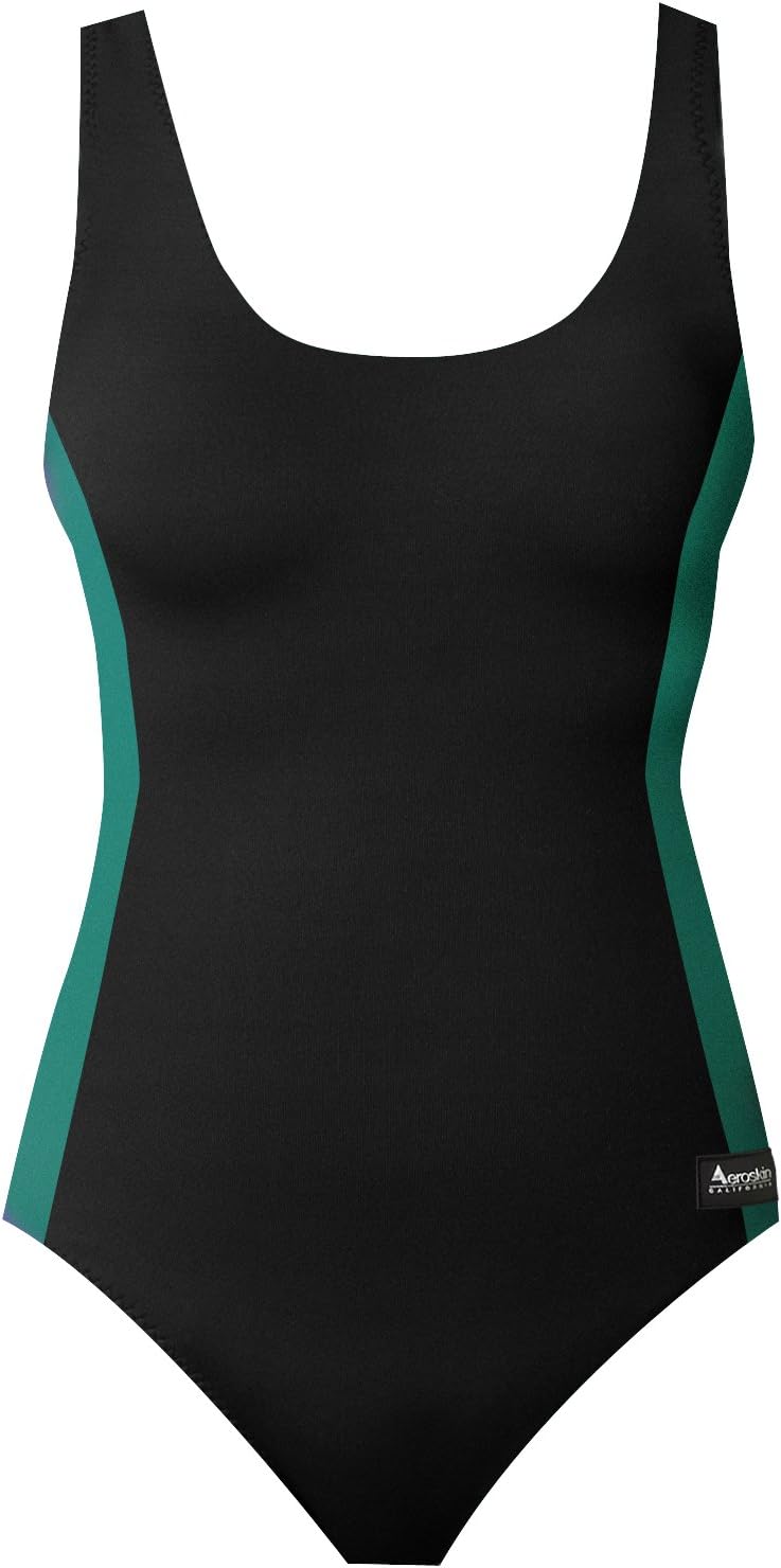 Aeroskin Polypropylene Women's One Piece Swim Suit, Black with Color Side Stripes