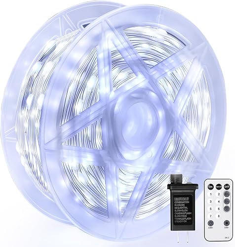 OGORI Luces de Navidad de 262 pies para exteriores, 1000 luces LED de color blanco frío, 8 modos de control remoto y temporizador, luces