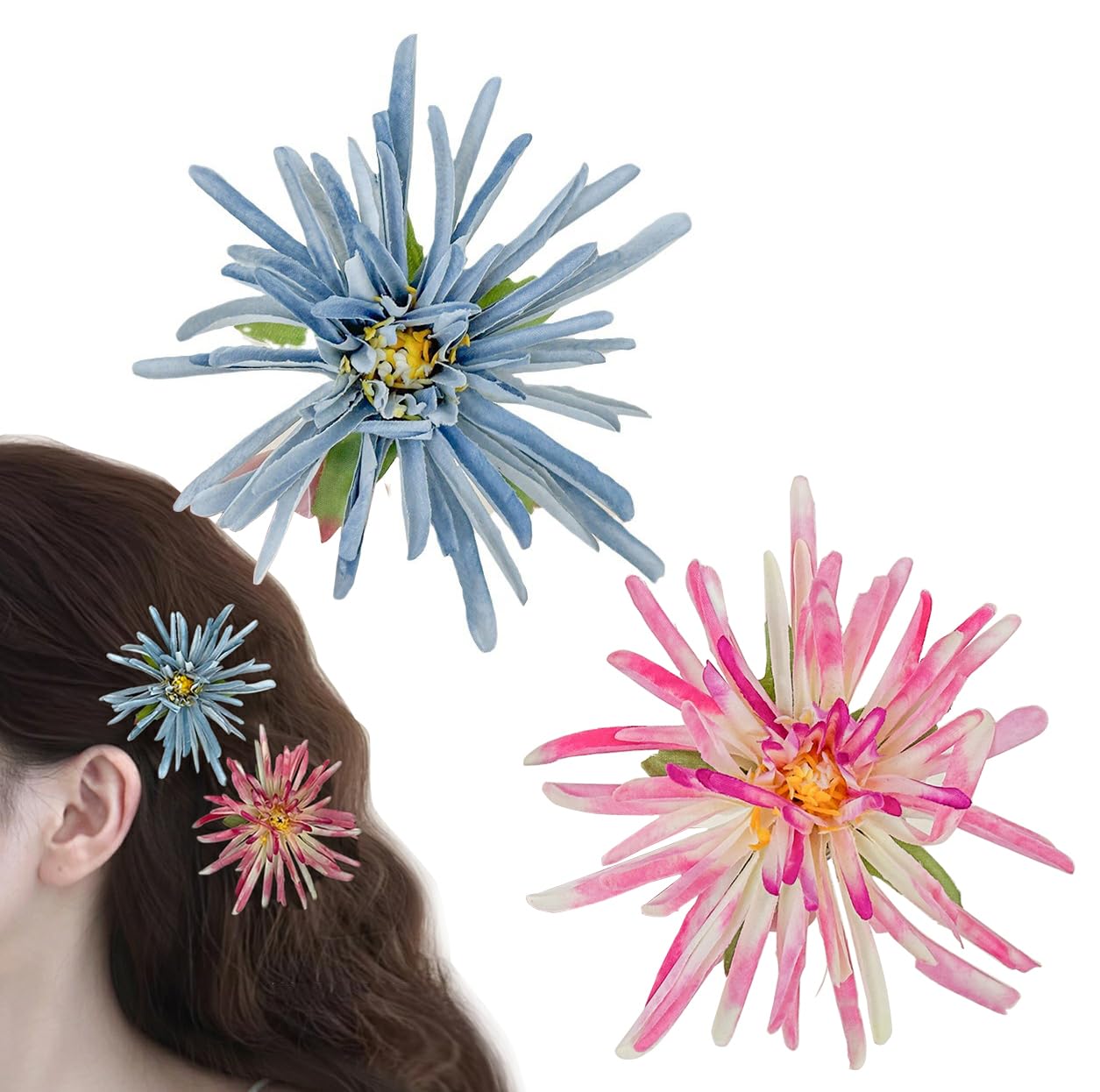 2PCS Artificial Daisy Flower Hair Clips Hawaiian Boho Slide Hair Barrettes Alligator Claw Clip Hairpins Hair Styling Headpieces Floral Hair