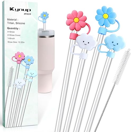 Miniatura 1 de Kynup Popote (paquete de 4), cubierta de popote (4 unidades) para vaso Stanely de 40 onzas, material Tritan reutilizable de pajita, cubierta de