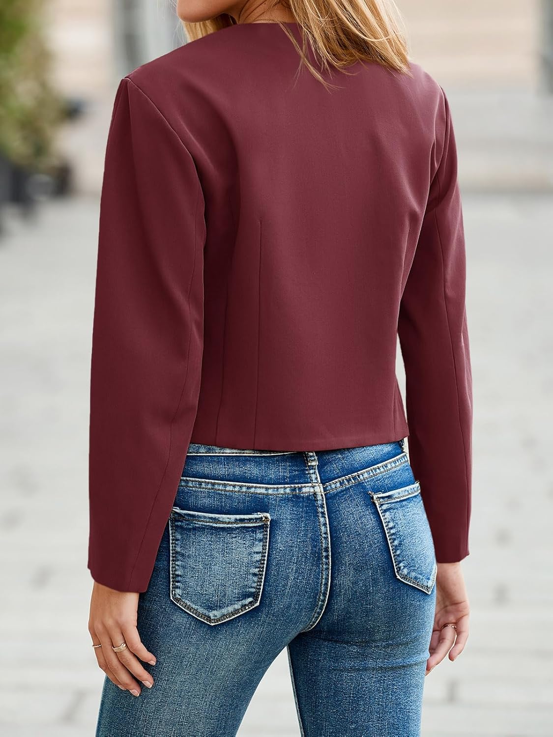 Cicy Bell Womens Balloon Long Sleeve Blazer Cropped Collarless Button Down Suit Jackets Business Casual Fall Outerwear - Image 3