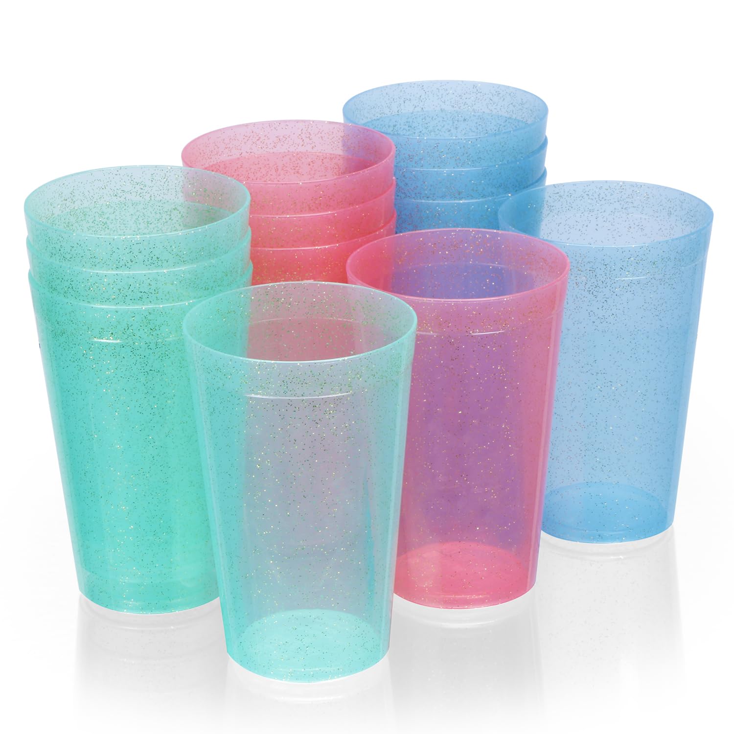 Plastics Reusable Party Glasses |Drinking Glass |Plastic Cups|BPA- Free |Leak Proof House Party Dispenser | Multicolour Tumblers - Red, Blue, Green with Glitter Finish | Pack of 12, 500ml Each
