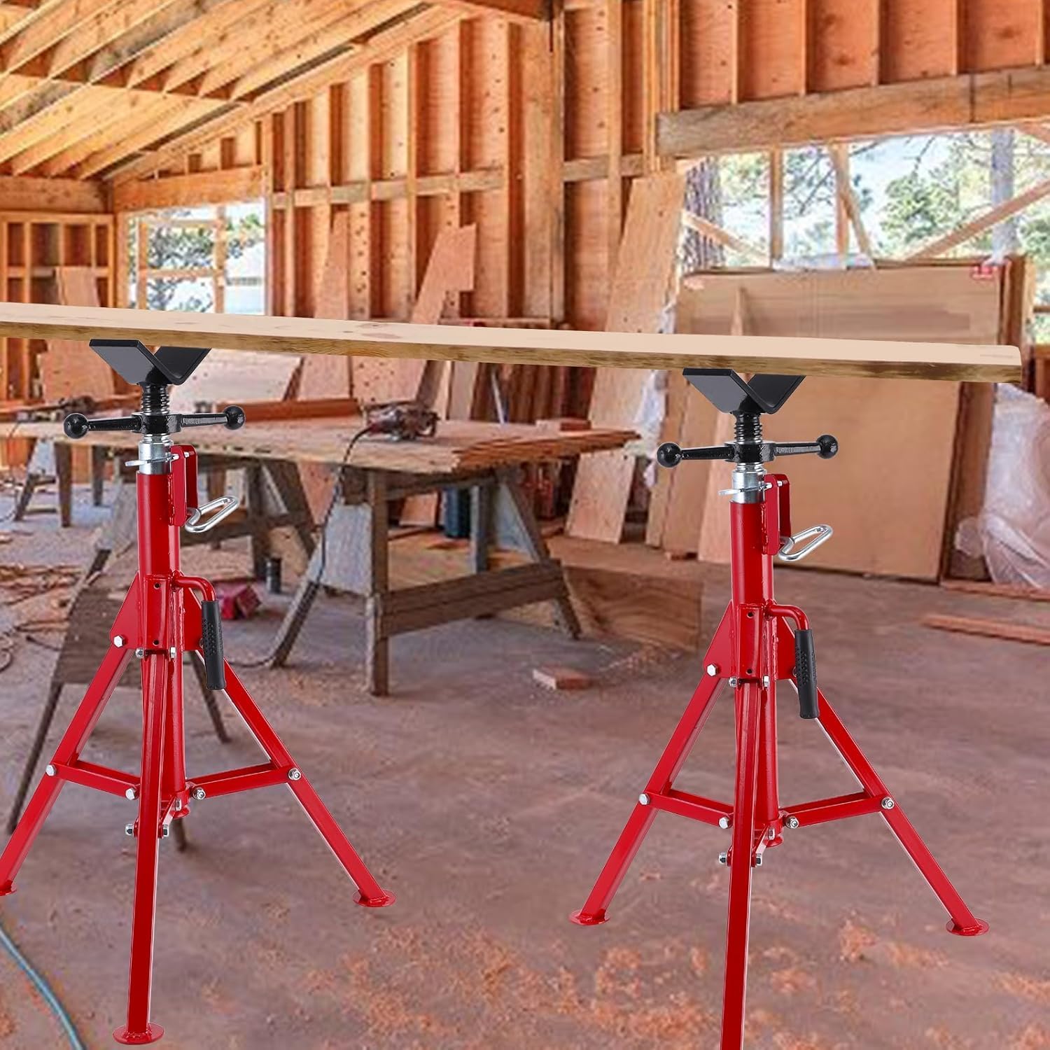 Höhenverstellbarer V-Kopf Rohrständer 2er Set – Klappbar & tragbar – 61–132 cm, Tragkraft 1134 kg, robust aus Kohlenstoffstahl – Für Werkstatt, Fahrzeugreparatur & Baustelle