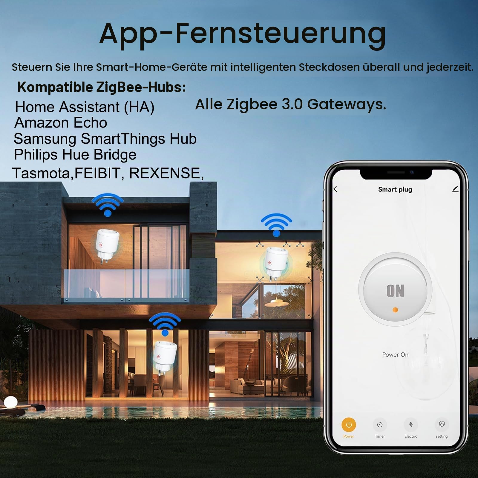 ZigBee Smart Steckdos e, Alexa Steckdose mit Strommessung und App Fernbedienung 16A, Smart Home Steckdose mit Timer Funktion kompatibel mit Alexa/Google Home, Sprachsteuerung. Hub Erforderlich