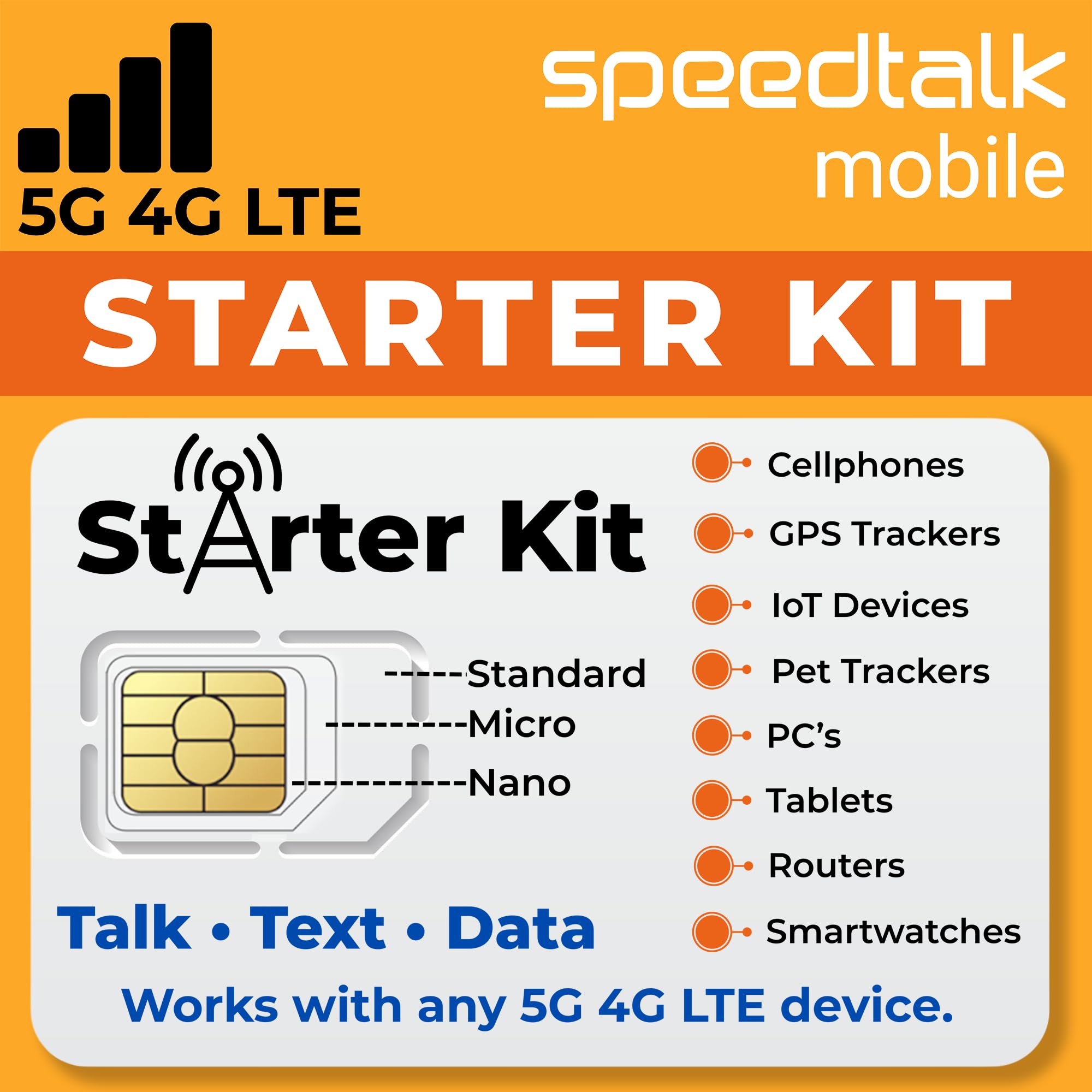 SpeedTalk Mobile SIM Card Starter Kit, Smartphone Cell Phone, GPS Tracker and IoT, Plan Starting at $5 Prepaid, Data, Talk and Text, High Speed 5G 4G LTE, Android iOS, USA, 3 in 1 SIM Kit