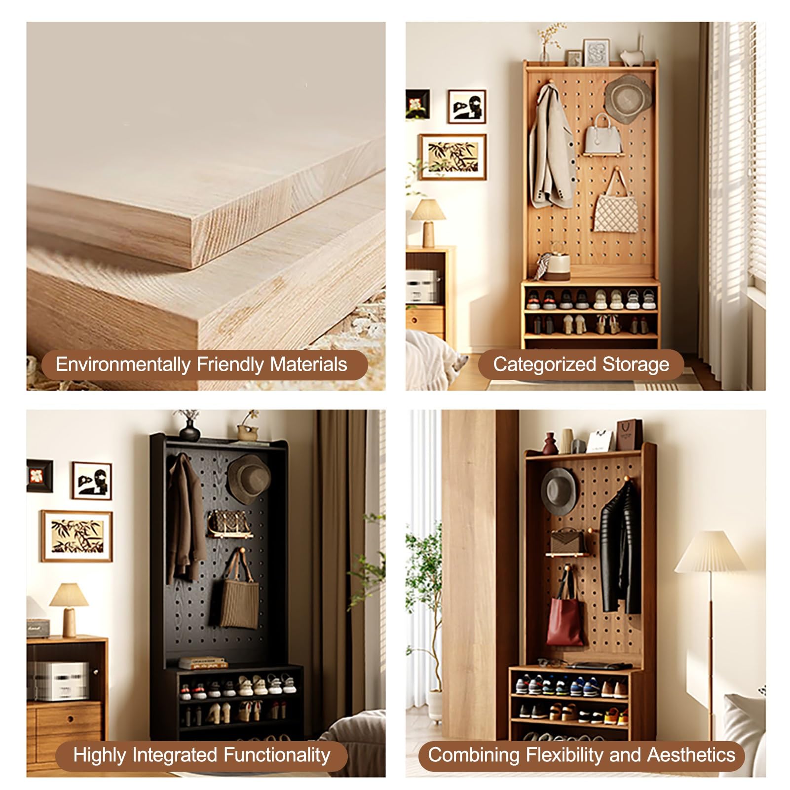 JHDXL 4 in 1 Appendiabiti da Ingresso con Scarpiera, Mobile da Ingresso con Panca, Organizzatore per Corridoio Camera da Letto Salotto(Brown,60 * 40cm/24 * 16in)