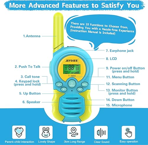 Miniatura 5 de Walkie Talkies para niños juguetes para niños radio de 2 vías con 22 canales de 19mi de largo alcance los mejores regalos de juguetes para niños y