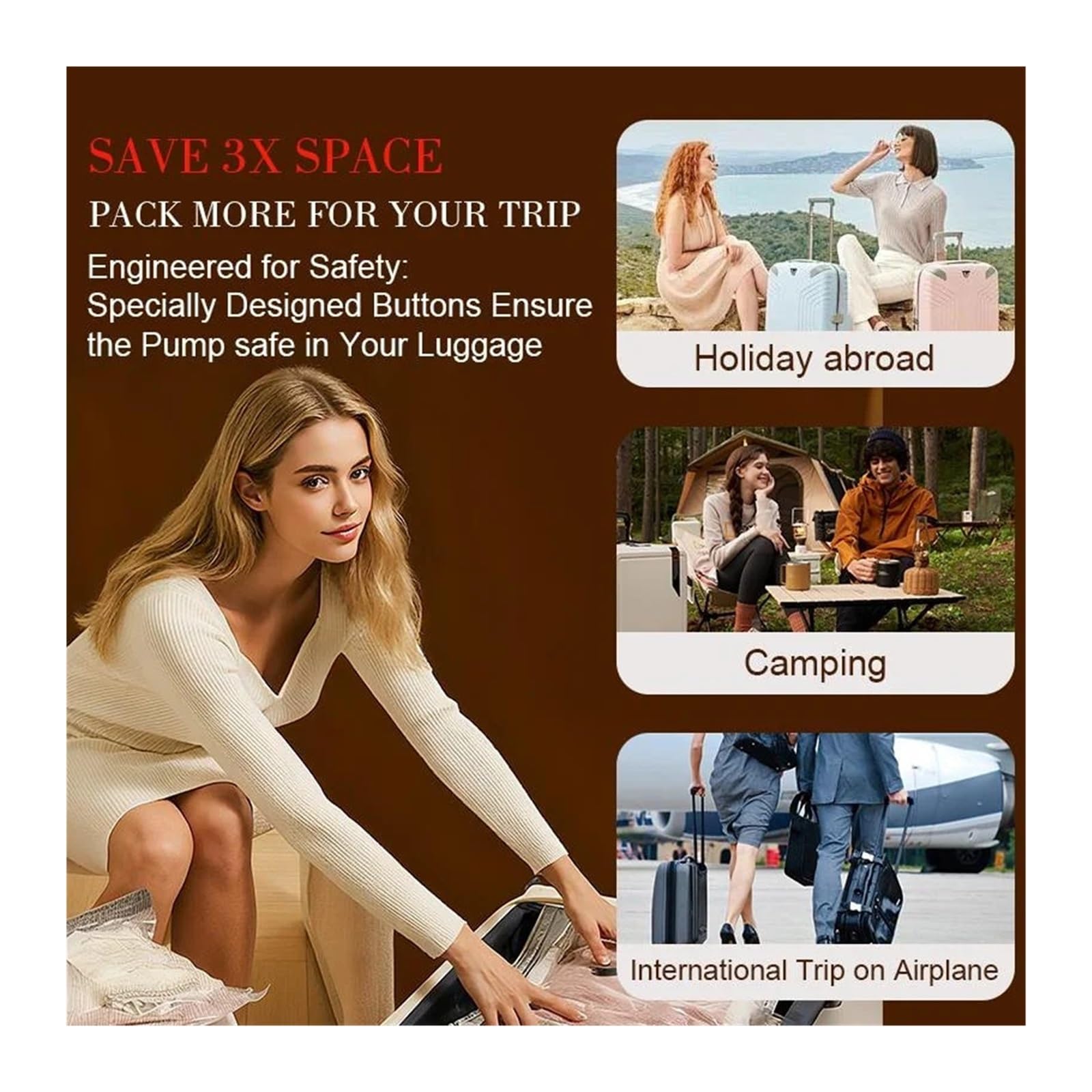 Vacuum Bags for Travel with Rechargeable air Pump, Carry-on Size Compression Packing for Luggage and Suitcase, Space Saver Für Reise
