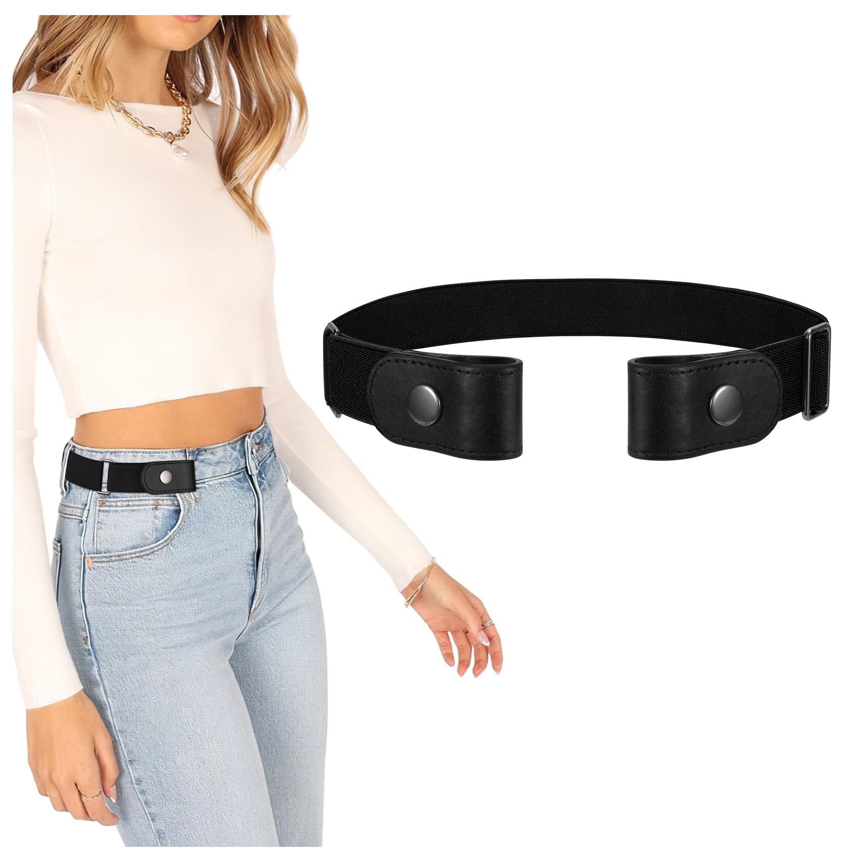 SANSTHS Buckle-Free Elastic Women Belt for Jeans Without Buckle Comfortable Invisible Belt No Bulge No Hassle
