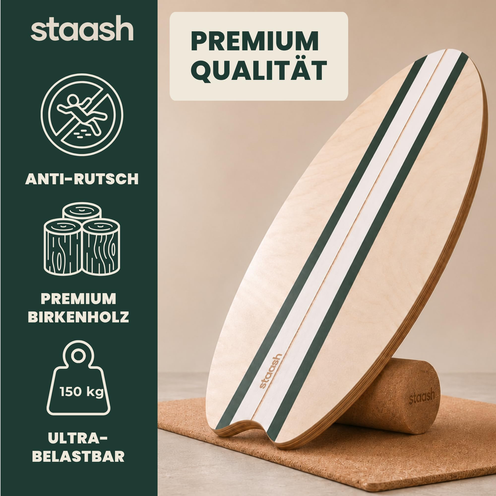 STAASH® Balance Board Holz 5in1 - Wackelbrett Set mit Trainings-App