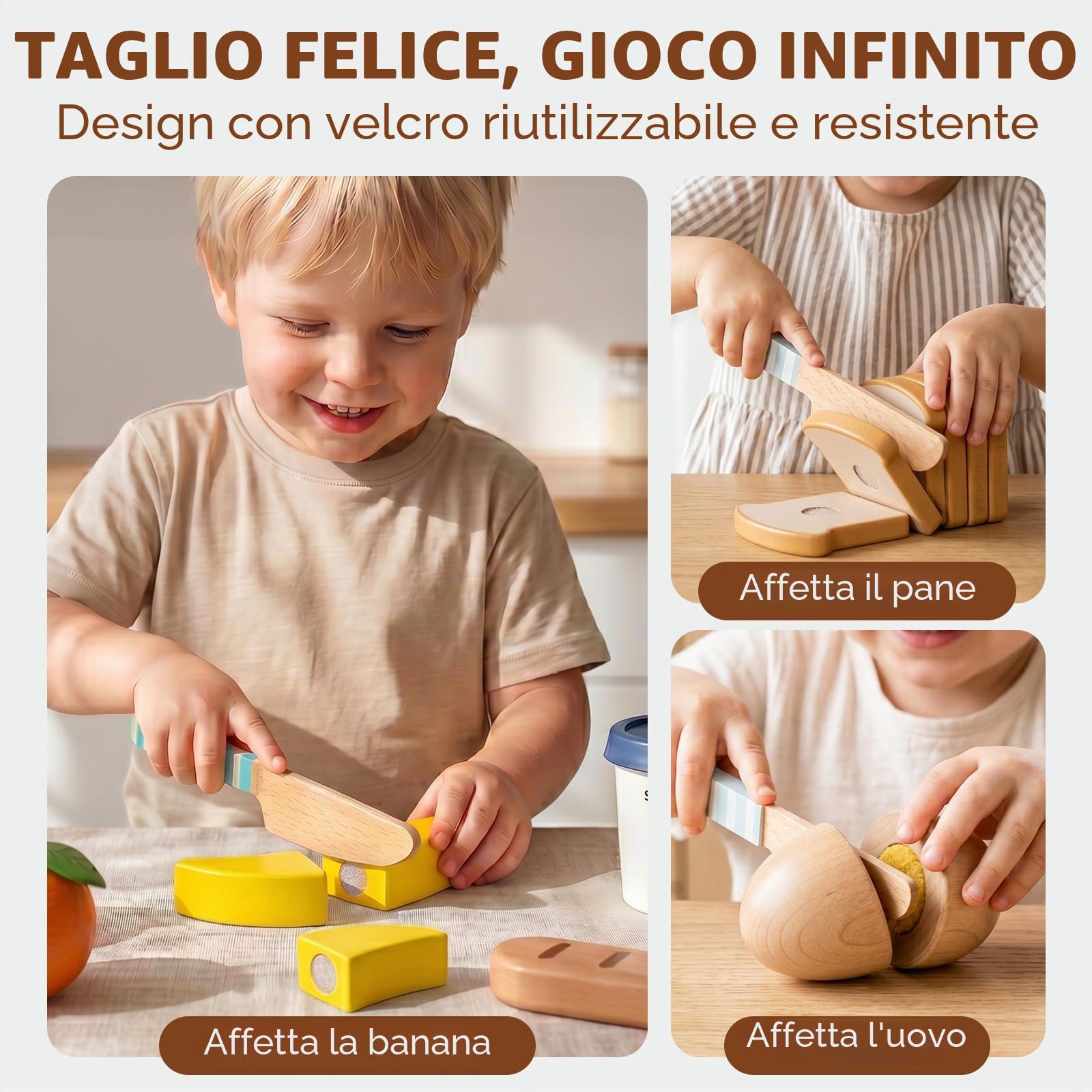 Lehoo Castle Cucina Giocattolo per Bambini, Giocattoli da Colazione in Legno con con Frutta, Posate, Giochi di Ruolo, Regali per Bambine 3 4 5 Anni