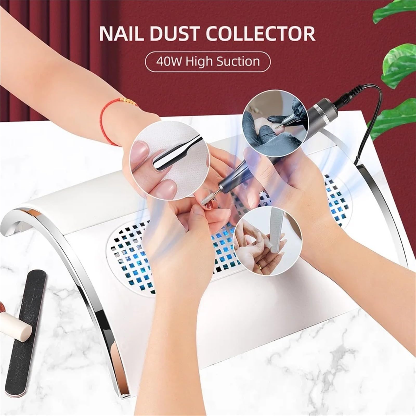 MRKU Aspiradora para manicura silenciosa con Filtro Lavable, 3 Ventiladores y Potente Rendimiento Profesional.