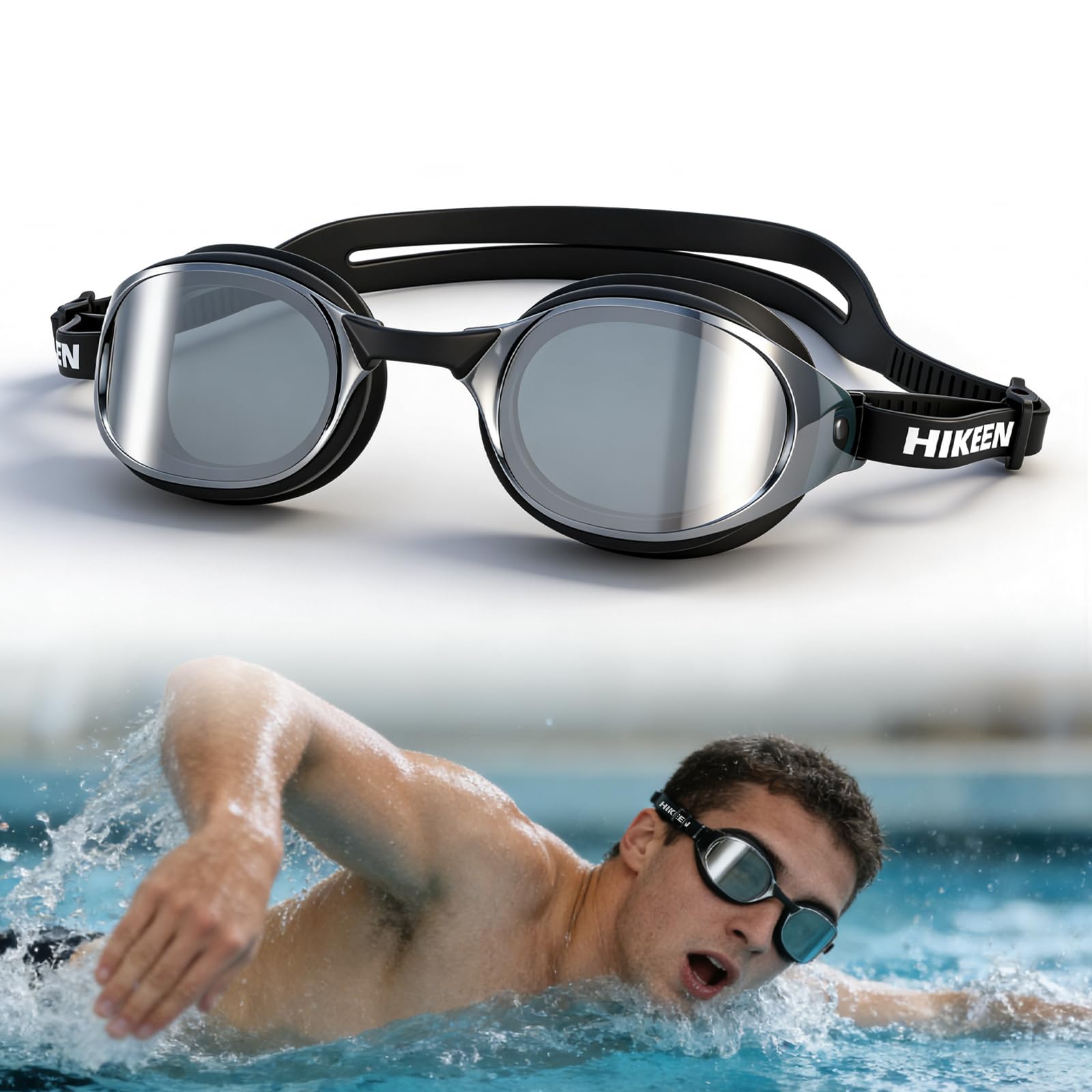 BOOSTEADY Polarised Adult Swimming Goggles,Anti Fog, 3D Seal No Leakage & UV Protection,Comfortable Swim Goggles for Men & Women Teenagers Black