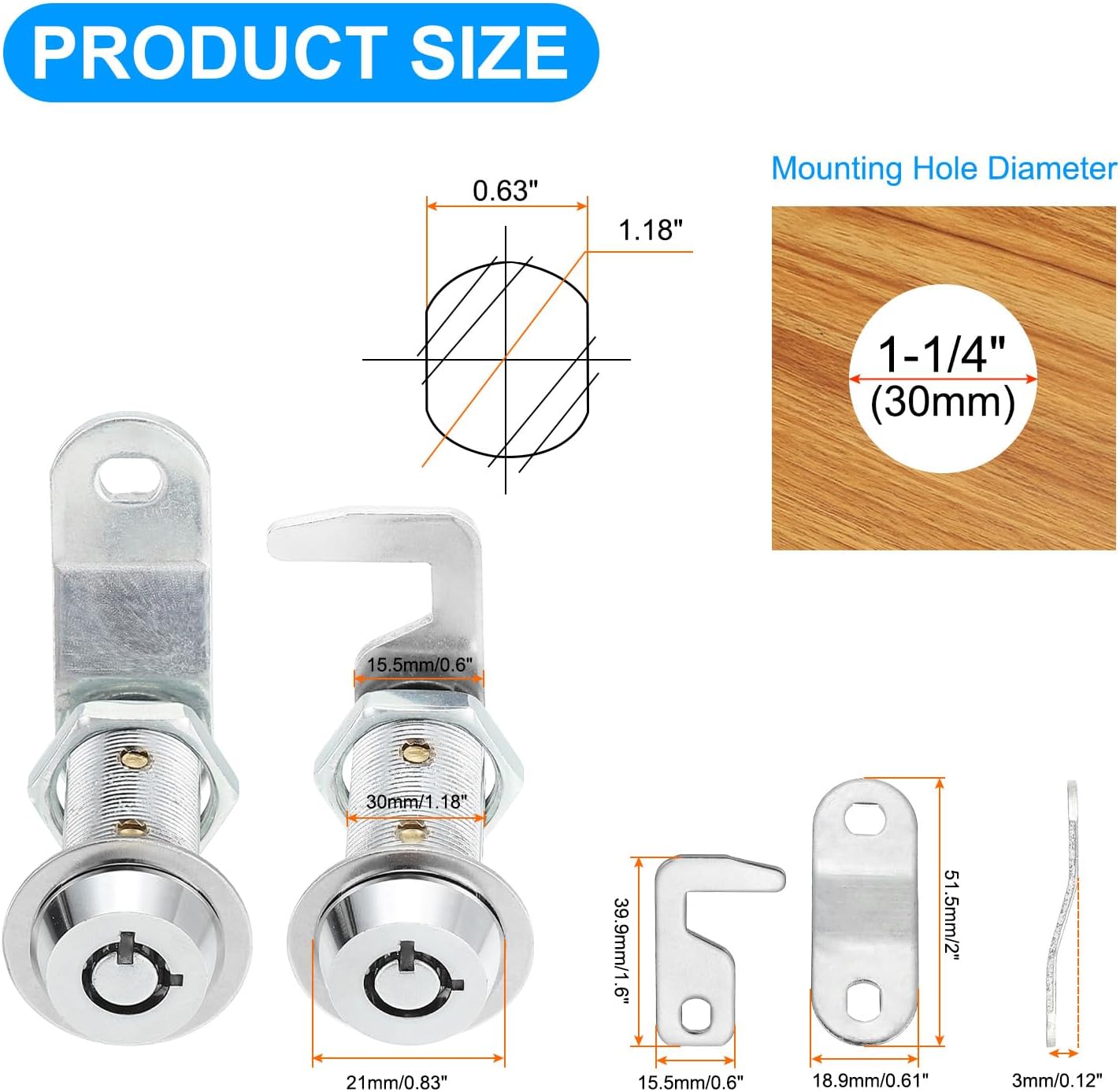 uxcell 1-1/8 Inch Cabinet Locks with Iron Key, 8 Pack Cam Replacement Lock Cylinder Toolbox Lock Keyed Alike for RV Drawer Storage Cart Mailbox Compartment Door Tool Lock, Silver