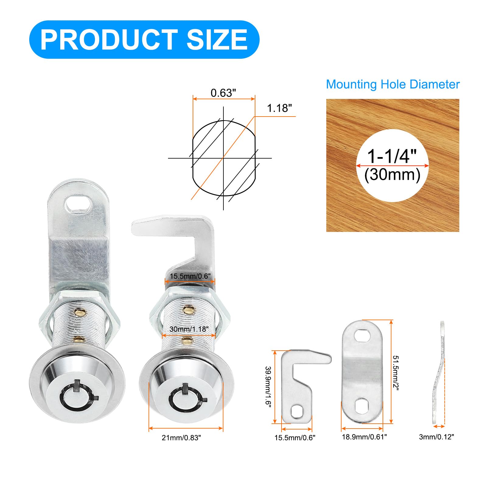PATIKIL 1-1/8 Inch Cabinet Locks with Key, 2 Pack Keyed Alike for RV Drawer Storage Cart Mailbox Compartment Door Tool Lock, Silver - Image 2