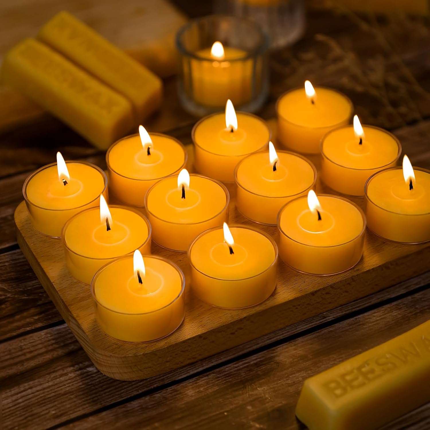 50 Packs Beeswax Tealight Candles Bulk,4 Hours 100% Pure Beeswax Tea Lights Candle in Clear Cup,Natural Scent Bees Wax Candles Small Smokeless Clean Burning Perfect for Home Decor for Party Christmas - Image 4