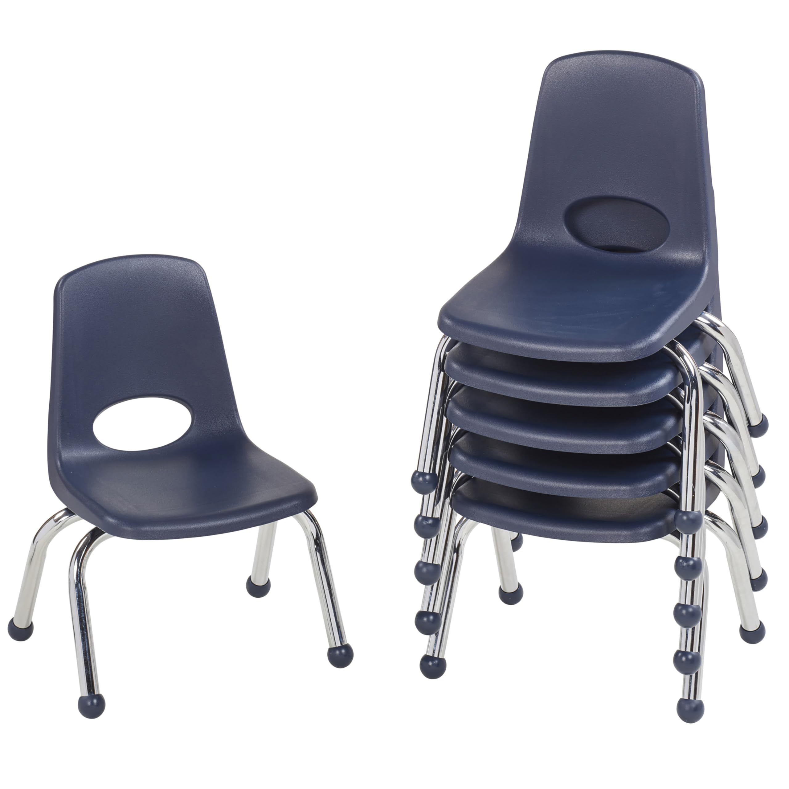 FDP 10" School Stack Chair, Stacking Student Seat with Chromed Steel Legs and Ball Glides; For In-Home Learning or Classroom - Navy (6-Pack), 10355-NV