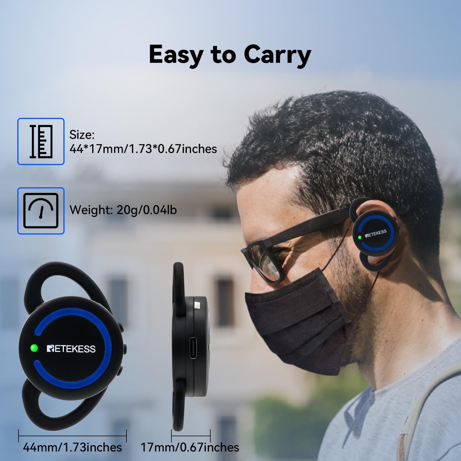 Retekess TT126R Tourguide-Headset-System, 280 m Zweiwege-Tourguide-System, Mini-Ohrbügelempfänger, für Werksführungen, Konferenzen (1 Empfänger)