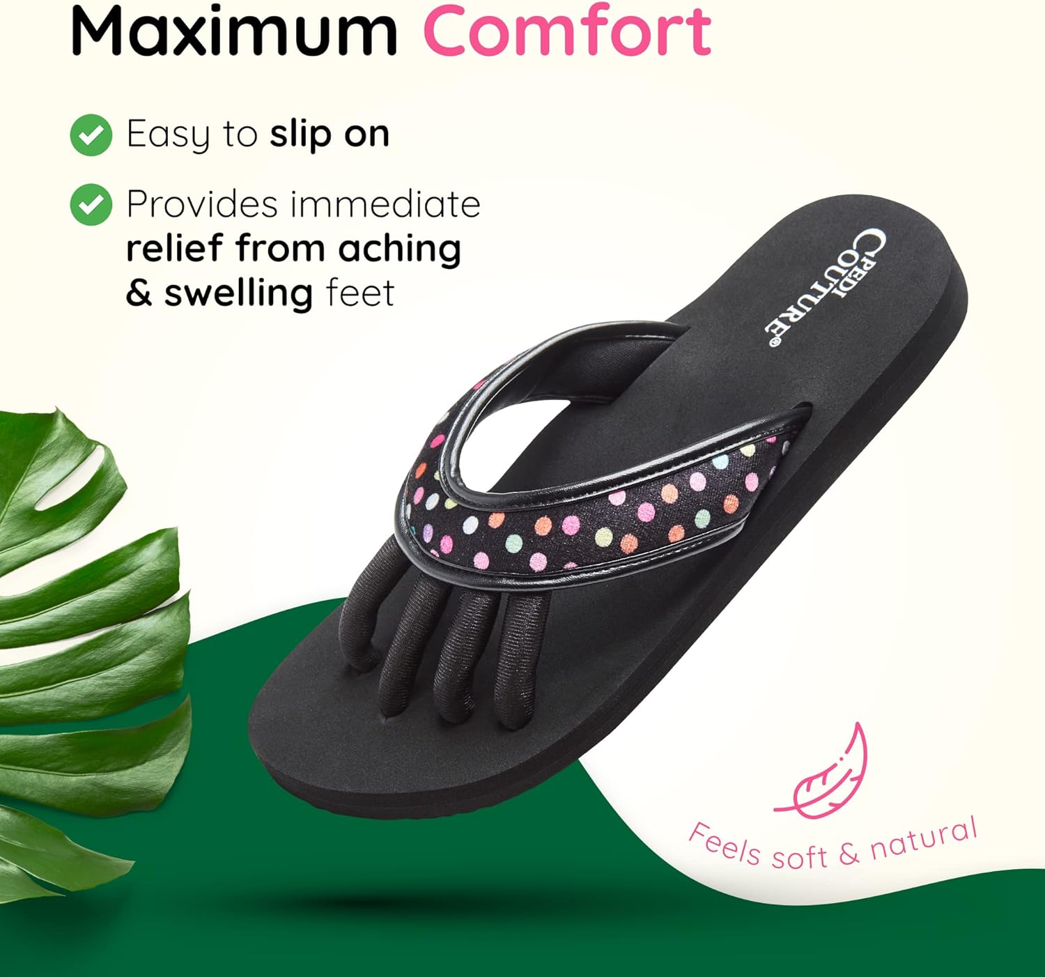 Pedi Couture Pedicure Sandals with Built In Toe Separators for Women - Comfortable Spa Style Flip Flops for Home, Salon, Yoga & Gym Use