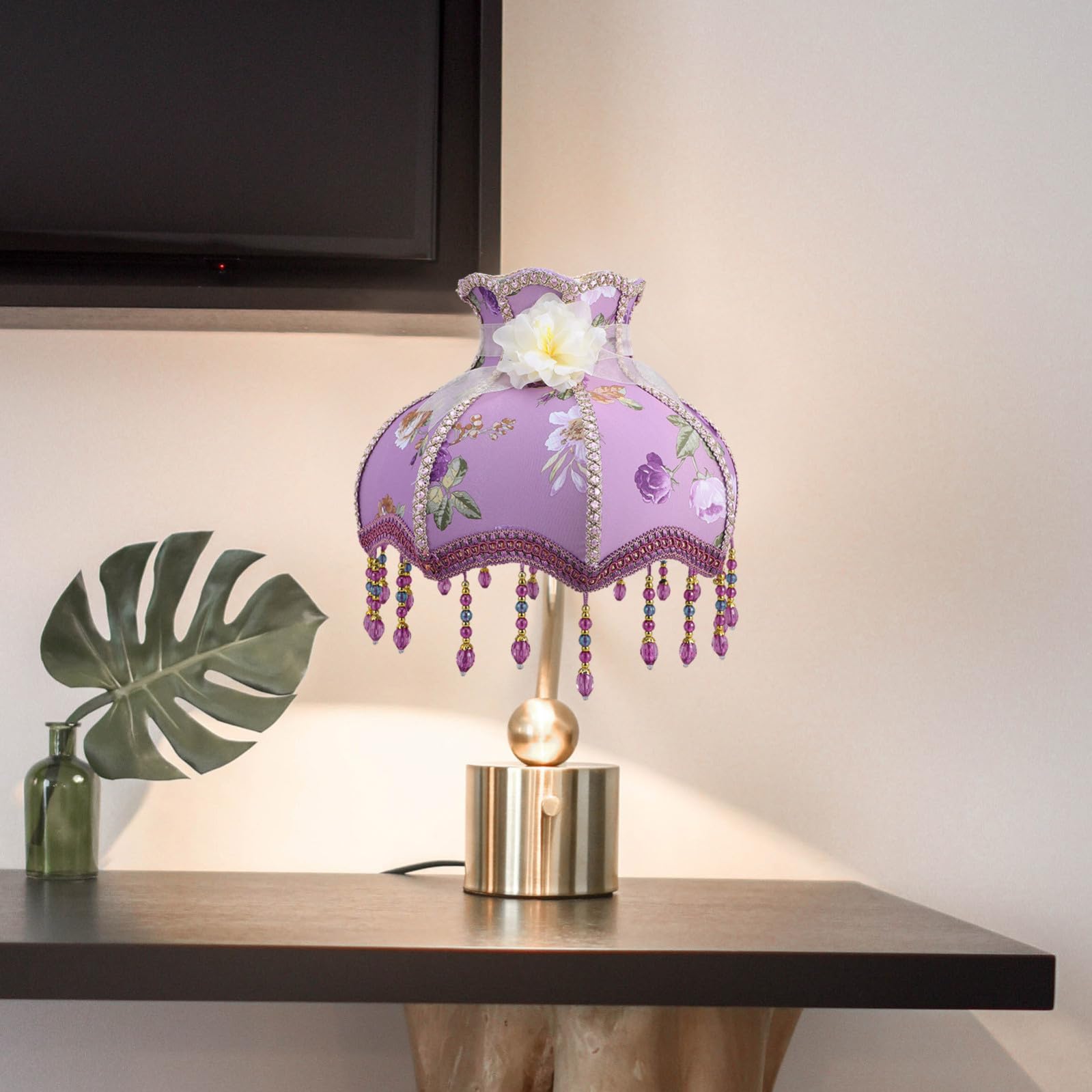 Kleiner Lampenschirm E27 aus Stoff mit Lila Fliederblüte