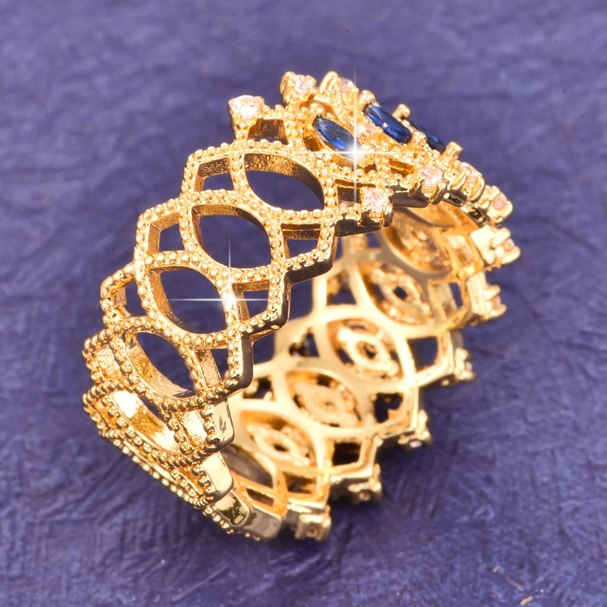 Emsione Gold Plated Cubic Zirconia Marquise Cut Interlocked Anniversary Wedding Engagement Ring Band for Women Men Size 9