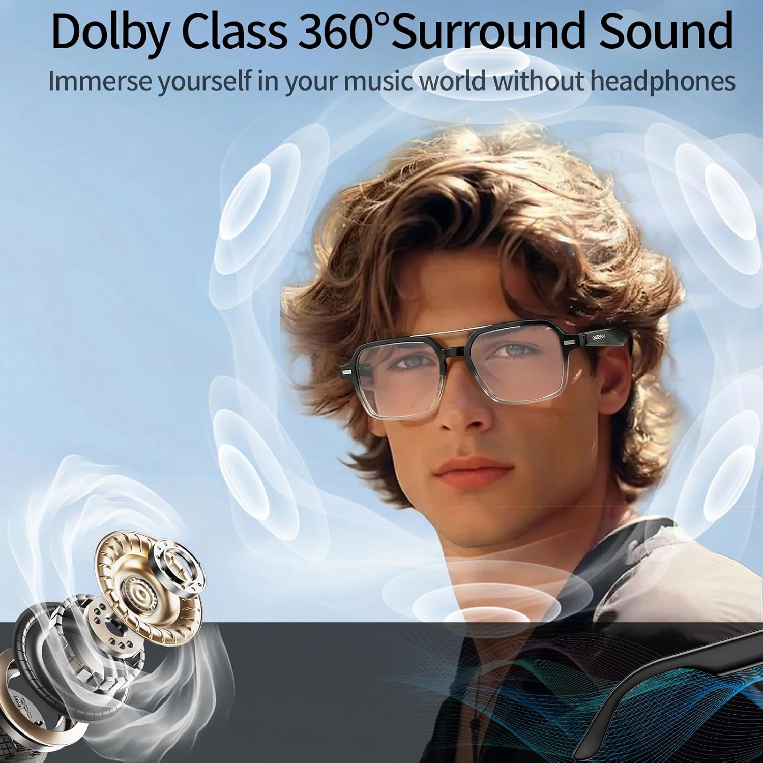 Smart Glasses for Men & Women, Aviator Bluetooth Glasses 165 Languages Translation with Photochromic Lens, AI Glasses for Meeting Analysis, Music, Hands-Free Calls, UV & Blue Light Protection