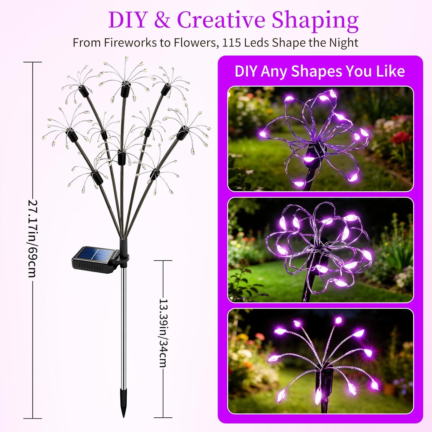 Solar Garden Lights Outdoor, 8 Pack 2-Layer Purple Solar Firework Lights, Waterproof Starburst Fairy Light Garden Decor for Yard Patio Pathway Lawn, Unique Gifts for Women Mom Grandma Mother's Day
