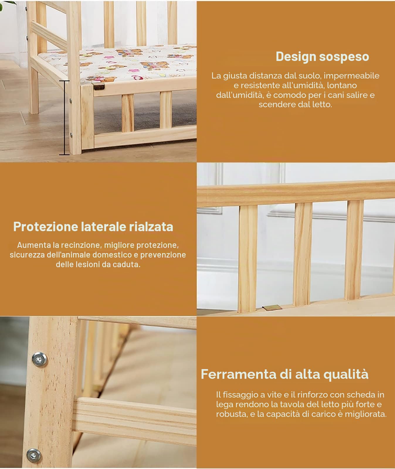 Letto per Cani Cucce Rialzate per Cani con Struttura In Legno E Cuscino di Supporto, Cucce Rialzate per Animali Domestici con Sponde, Culle Rialzate Lavabili per Cani S M L XL(S-54x39x38cm/21x15x15")