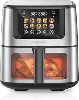 SEEDEEM Max XL Air Fryer, 8 Quart, 10-in-1 Hot Air Fryer Oven with Color LCD Display Touchscreen, Air Fryer Toaster Oven Combo with ClearCook Cooking Window,Broil, Roast, Dehydrate, Bake, Silver