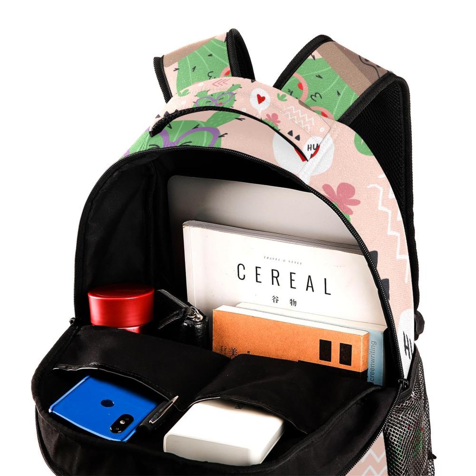 Mochila para laptop, diseño de cactus rosa, mochila escolar duradera para la universidad y la escuela secundaria, resistente al agua, mochila de viaje y senderismo