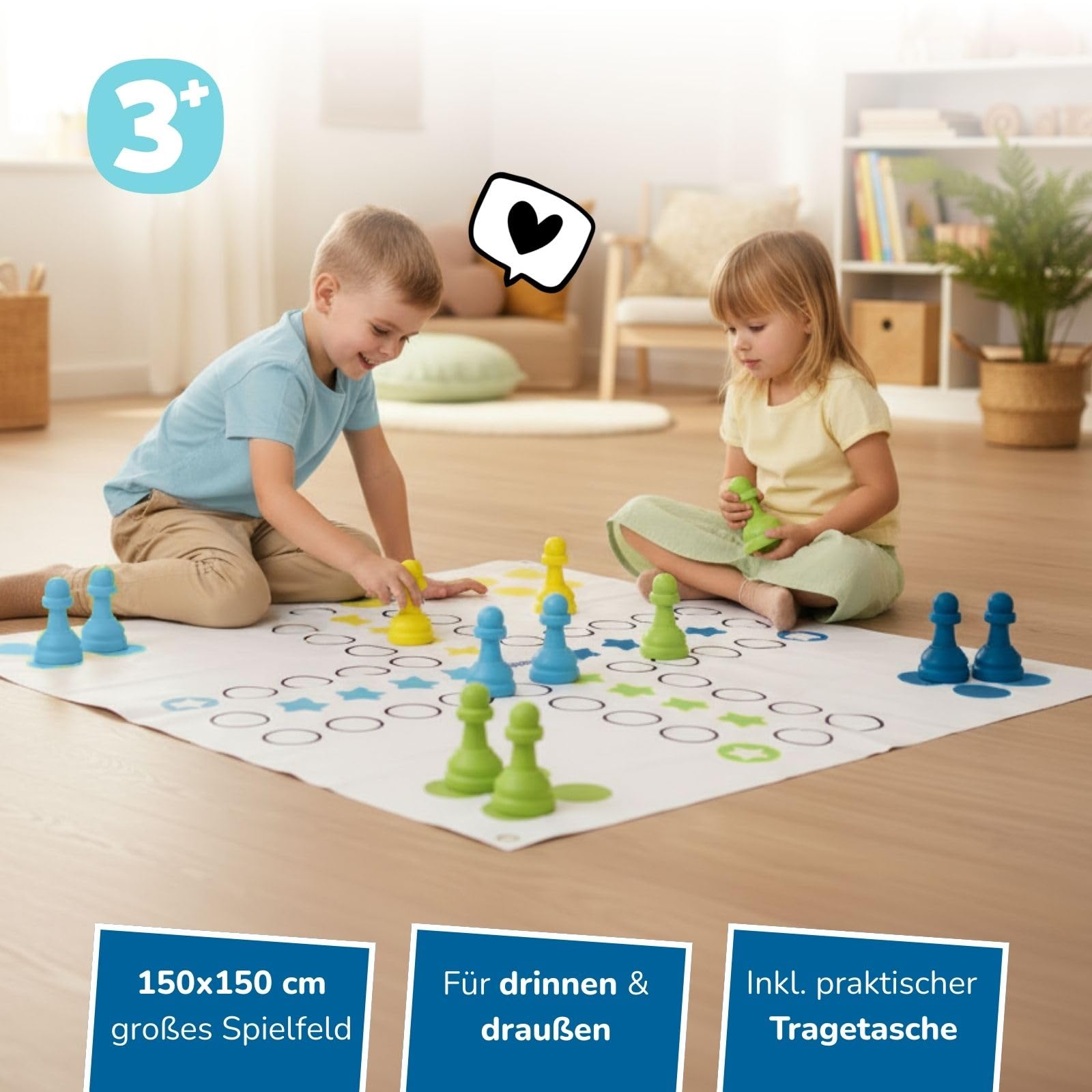 Alldoro Outdoor Garten Ludo Gra Planszowa z 16 Figurkami i Kostkami, Wielokolorowy, XXL, 60060